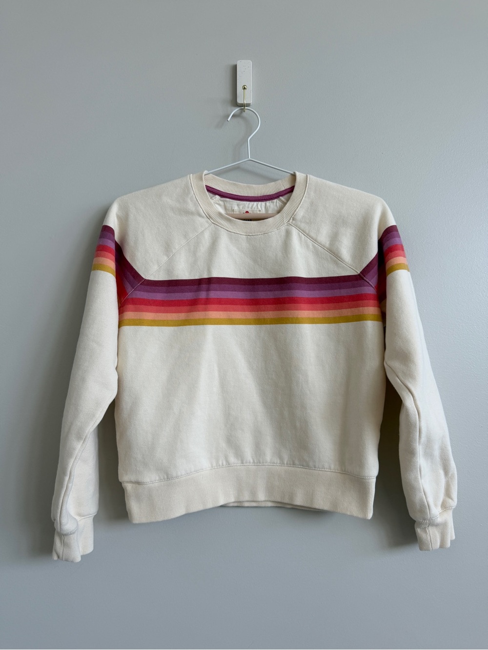 Marine Layer Rainbow Stripe Crewneck Sweatshirt Cream XS Retro 70s
